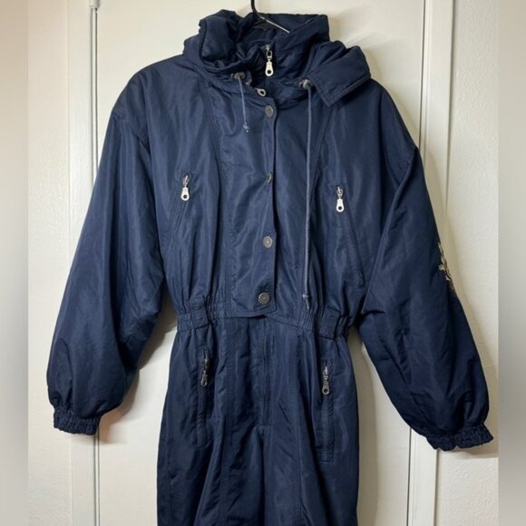 Metropolis by Couloir Navy Blue Hooded Embroidered Ski Snow Winter Suit Size 8 - Picture 3 of 16